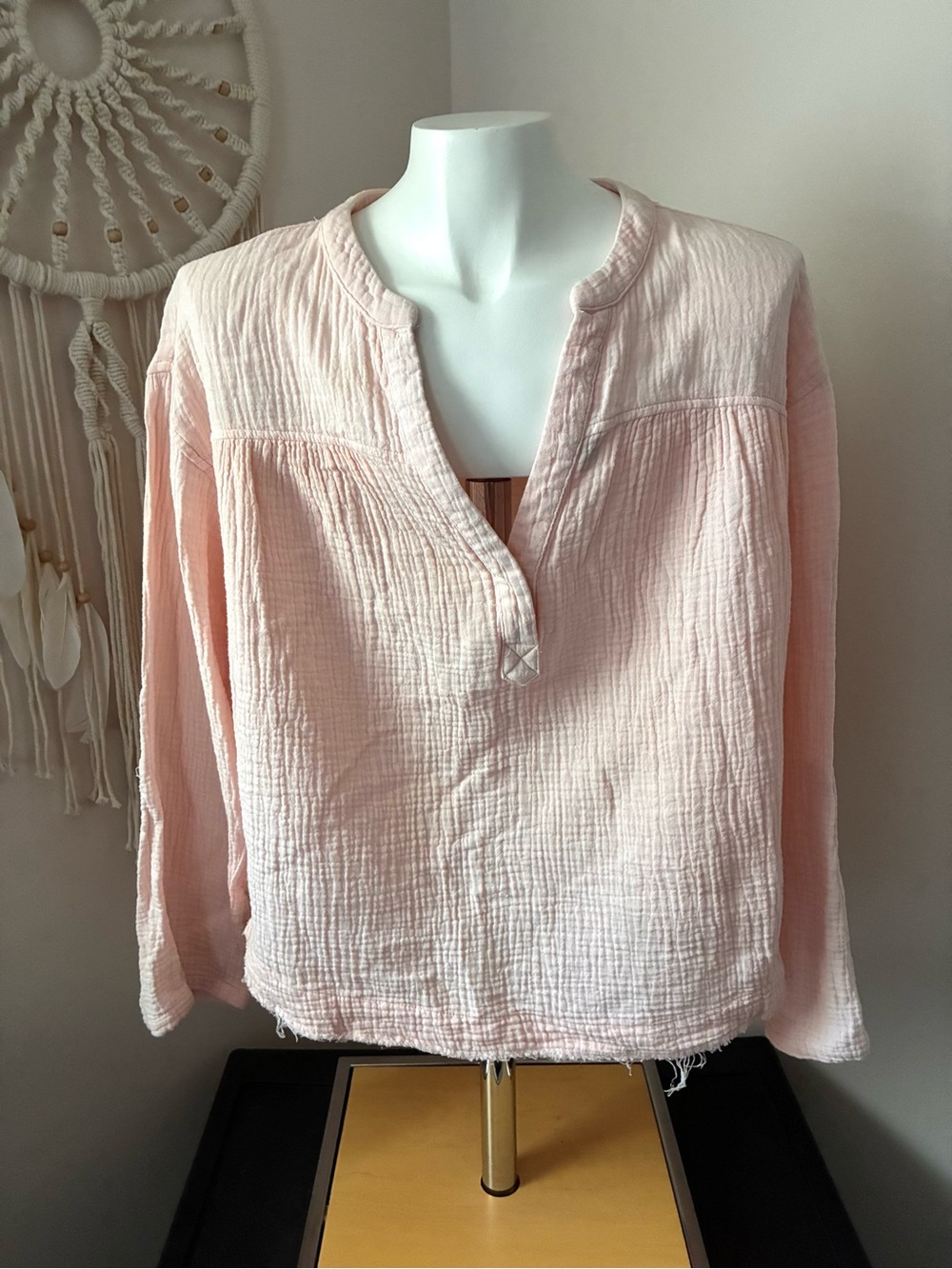 New In Women’s Light Pink Women's Gauze Henley Top